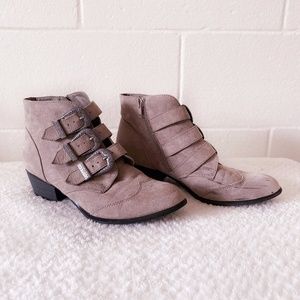 Grey-Taupe Silver Buckle Ankle Booties